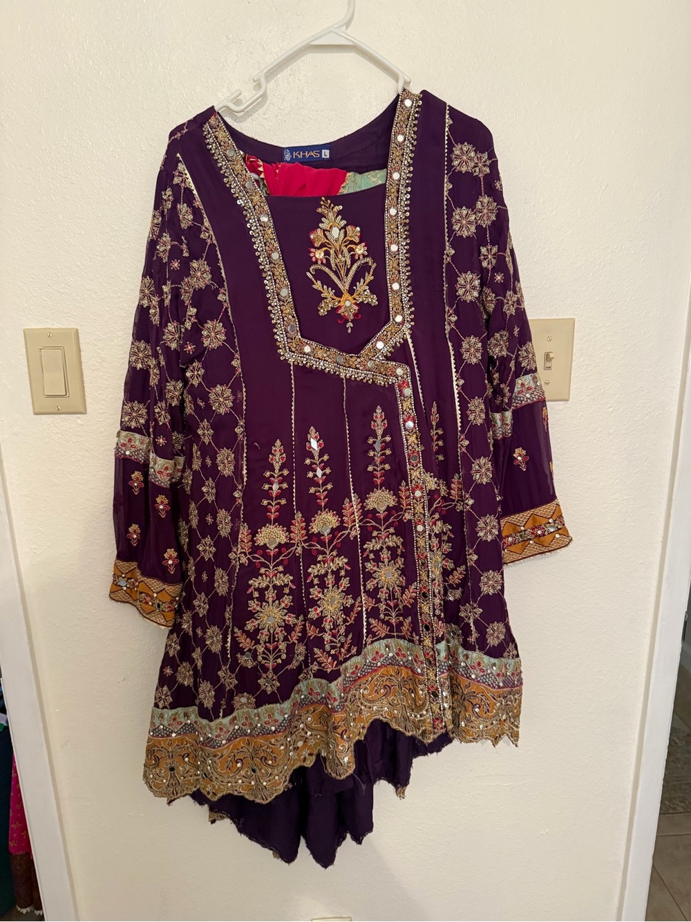 3 Pieces: Pakistani Embroidered Plum Dress
